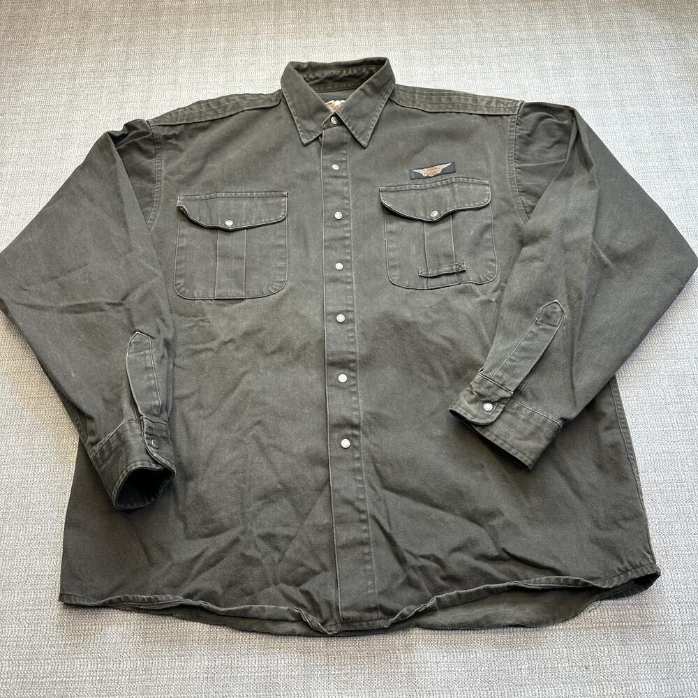 Harley Davidson Shirt Mens XL Black Snap Up Heavyweight Motorcycle Biker Casual